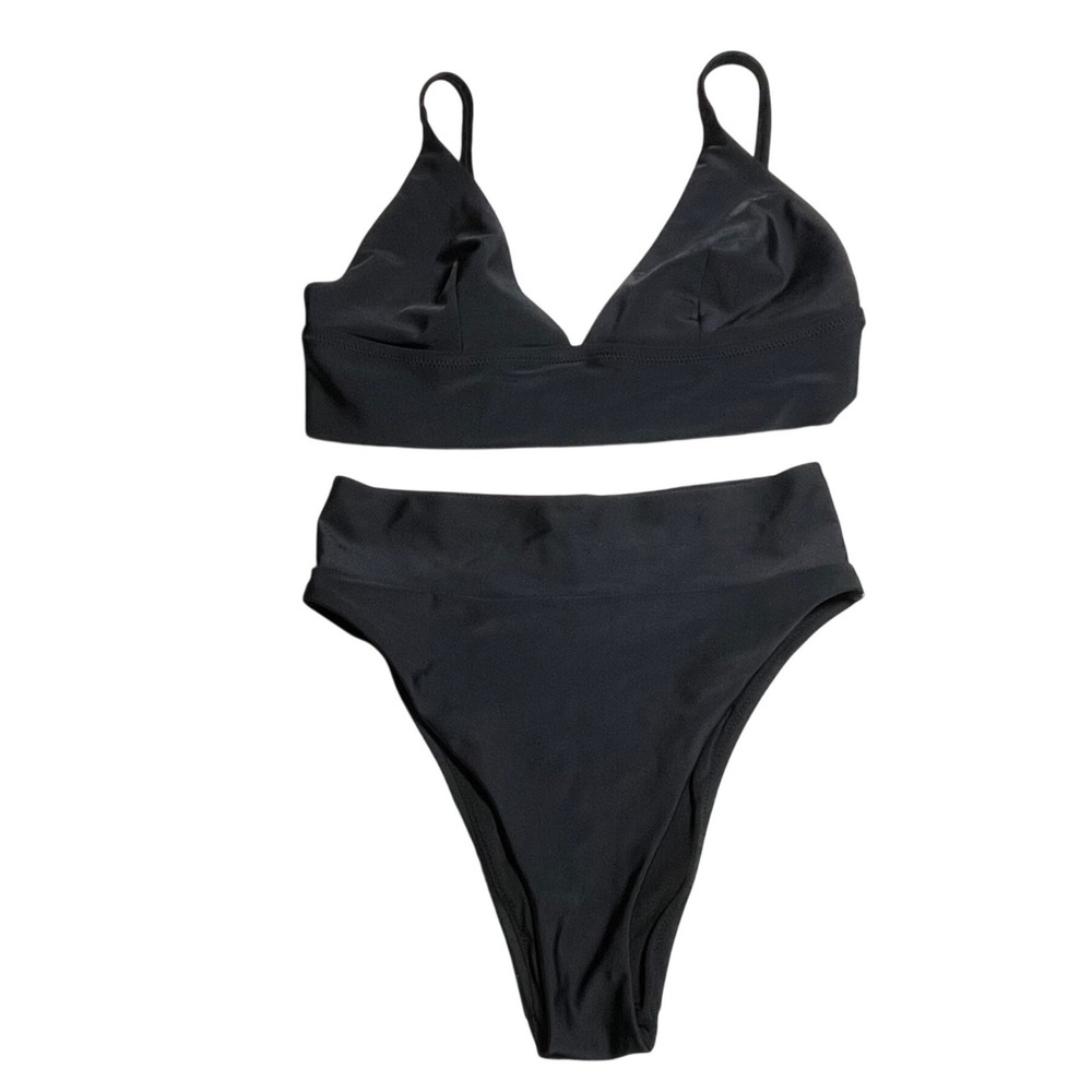 Aerie Black Triangle Bikini Top L and High Waisted Bottom S Set